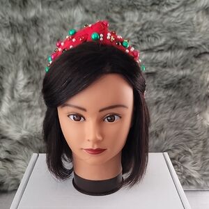 Vibrant Red Beaded Headband